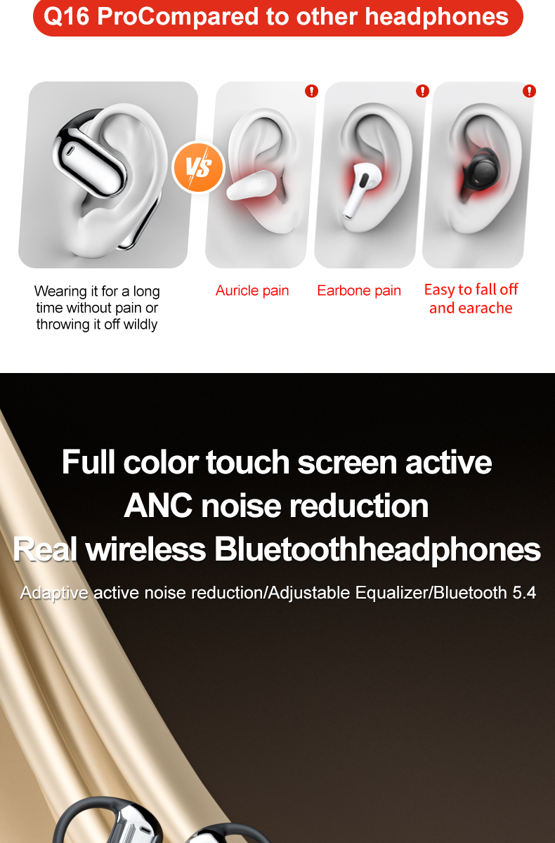 Bluetooth Wireless Earbuds V5.4, EarBuds with LCD Full Color Touch Screen, 35db ANC ENC Noise Cancelling, Multi-funtional Over-Ear Earphones for iOS, Android, Sports, Workout, Fitness-Soundcross (HK) Technology Co.,Limited