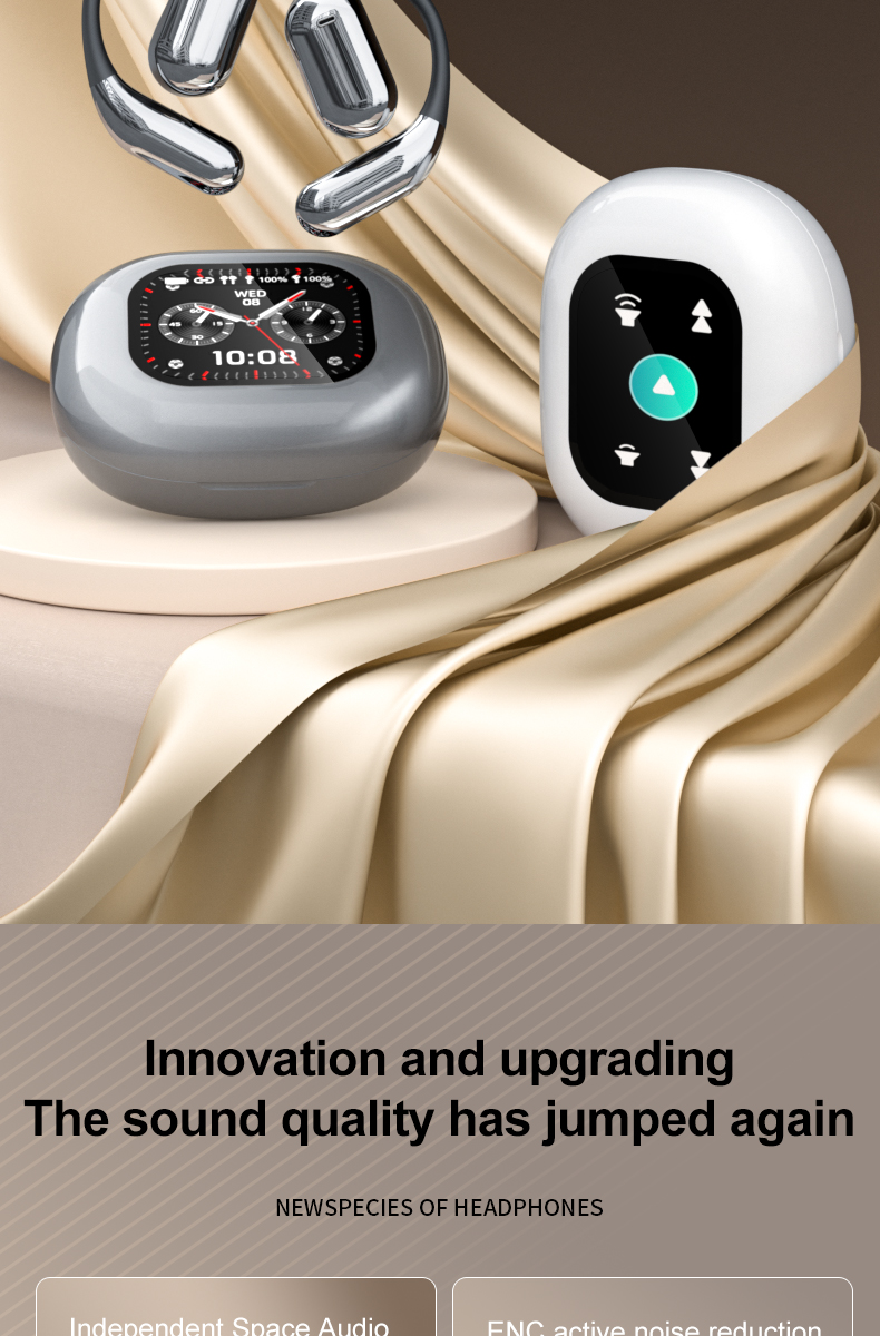 Bluetooth Wireless Earbuds V5.4, EarBuds with LCD Full Color Touch Screen, 35db ANC ENC Noise Cancelling, Multi-funtional Over-Ear Earphones for iOS, Android, Sports, Workout, Fitness-Soundcross (HK) Technology Co.,Limited