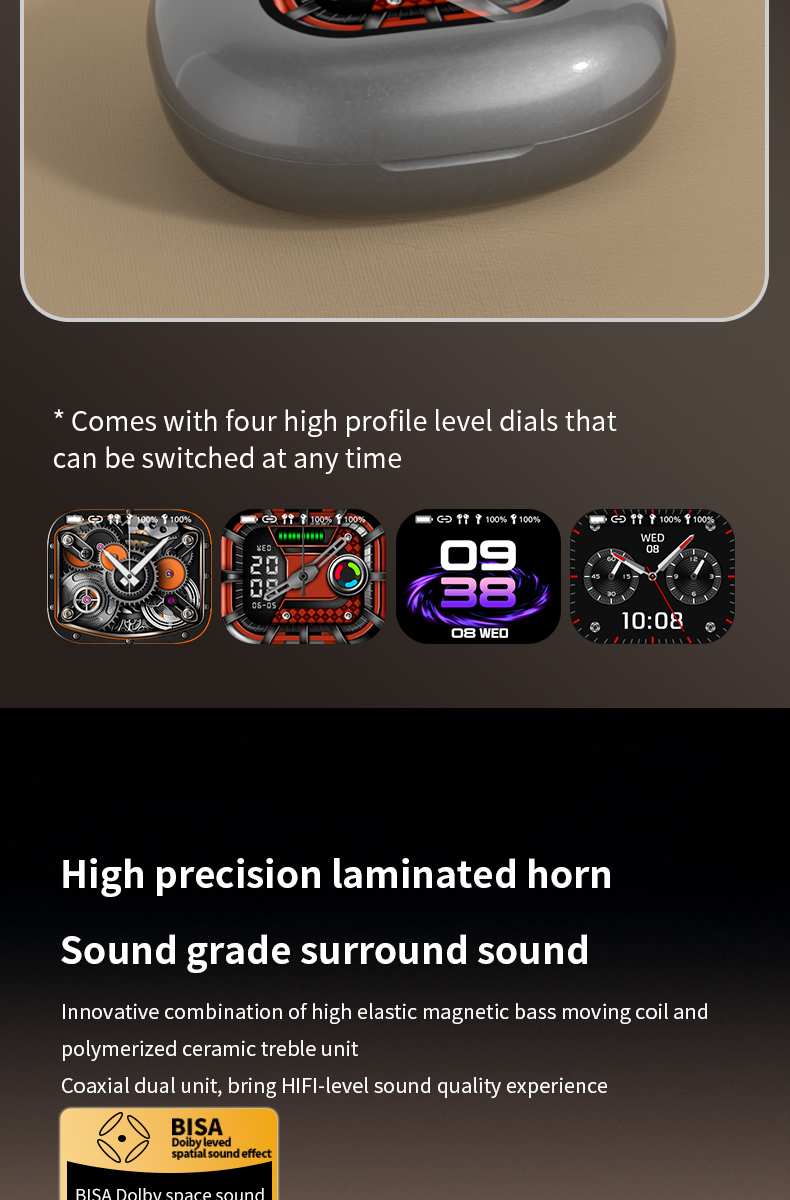 Bluetooth Wireless Earbuds V5.4, EarBuds with LCD Full Color Touch Screen, 35db ANC ENC Noise Cancelling, Multi-funtional Over-Ear Earphones for iOS, Android, Sports, Workout, Fitness-Soundcross (HK) Technology Co.,Limited