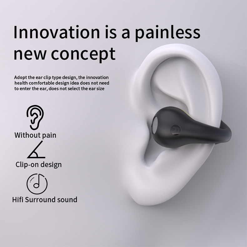 Clip On Wireless Earbuds Bluetooth V5.3 Open Ear Air Conduction Headphones with LED Digital Display Charging Case Sport Earphones Built-in ENC Noise Reduction Mic for Running Walk Gym, Workout Fitness-Soundcross (HK) Technology Co.,Limited