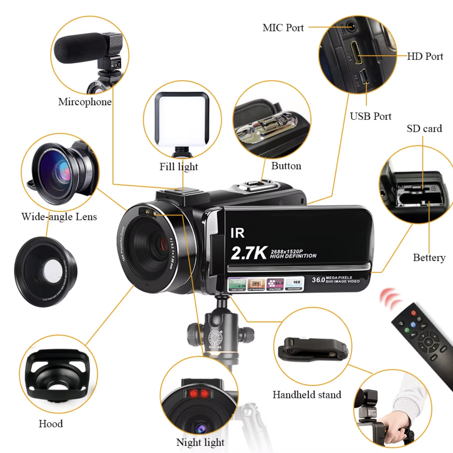 Wholesale 2.7K HD 16X Zoom Digital Video Camera with 270° Flip Screen & IR Night Vision 2.7K Camcorder-Soundcross (HK) Technology Co.,Limited